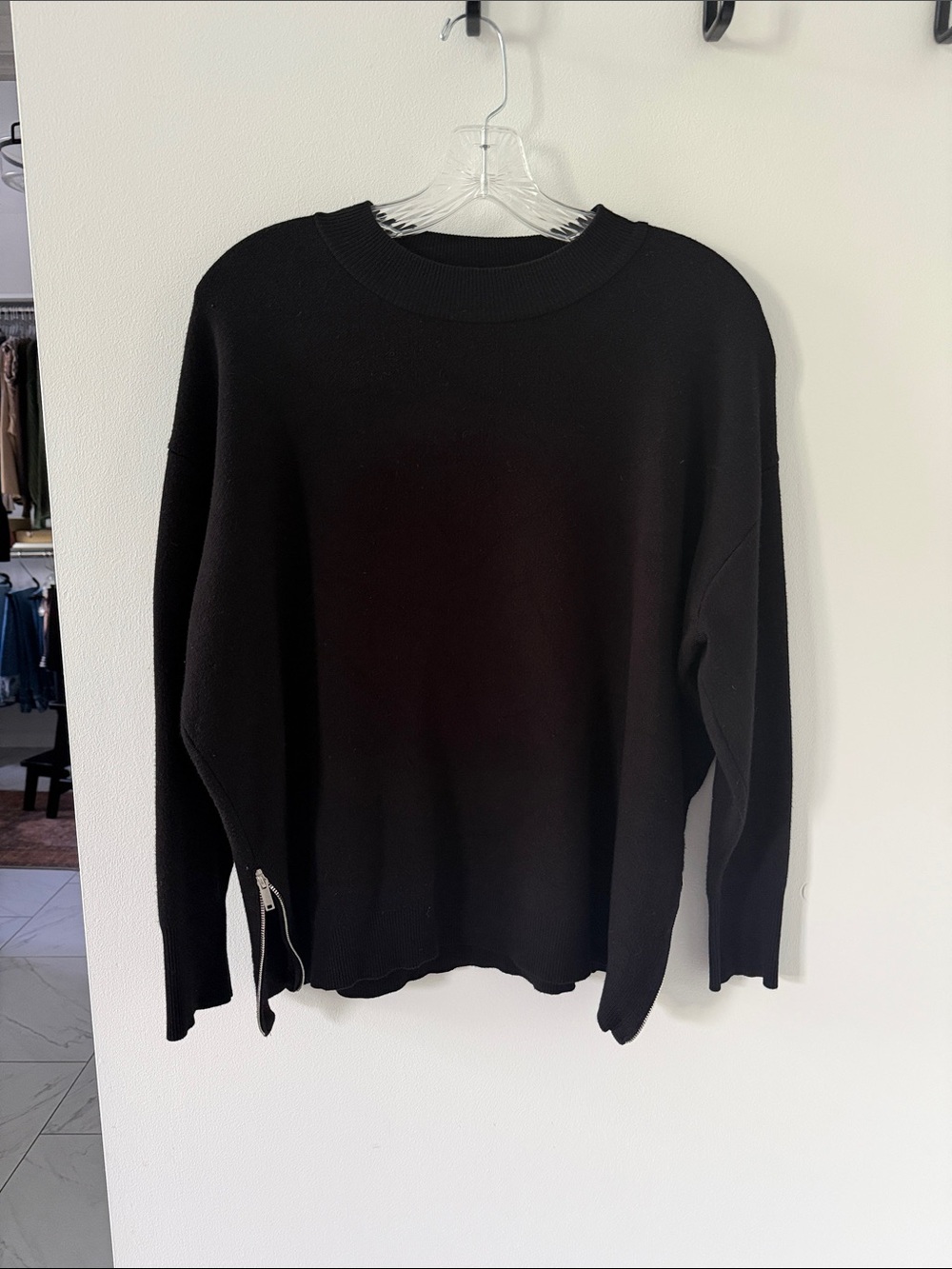 Philosophy Black Crewneck Sweater with Side Zip Accent